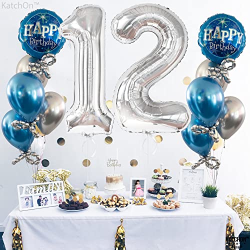 KatchOn Giant Silver Number 12 Balloon - 40 Inch Mylar Foil for Birthday or Anniversary Decorations