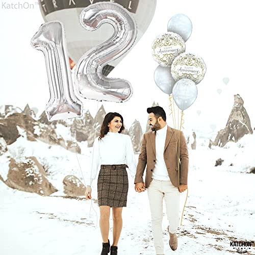 KatchOn Giant Silver Number 12 Balloon - 40 Inch Mylar Foil for Birthday or Anniversary Decorations