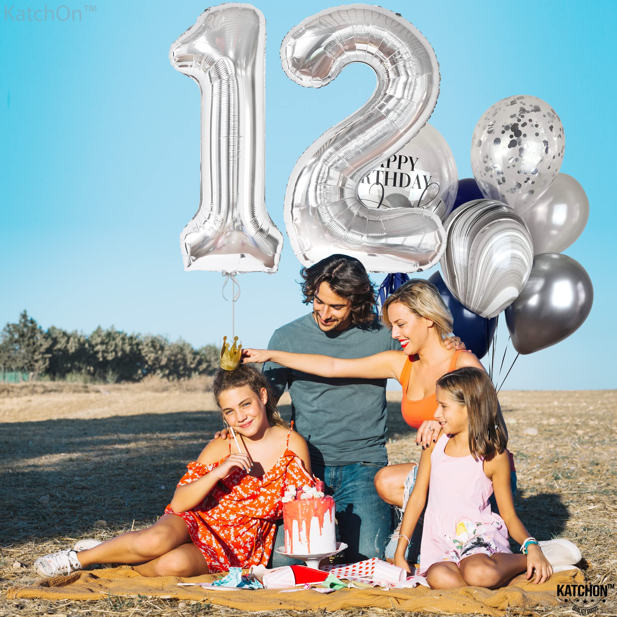 KatchOn Giant Silver Number 12 Balloon - 40 Inch Mylar Foil for Birthday or Anniversary Decorations