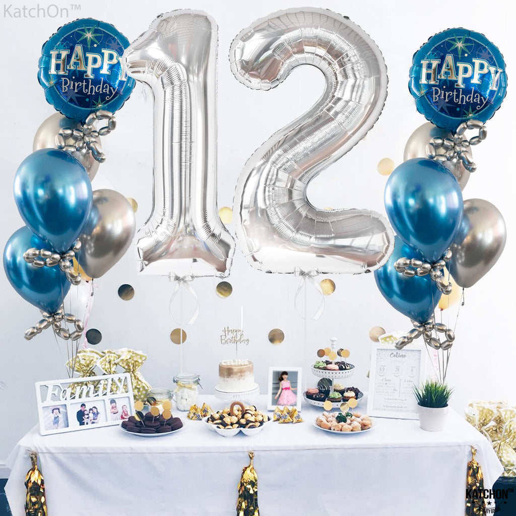 KatchOn Giant Silver Number 12 Balloon - 40 Inch Mylar Foil for Birthday or Anniversary Decorations