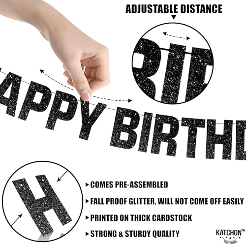 KatchOn Glitter Black Happy Birthday Banner Light Up - 10ft Prestrung LED with 8 Modes