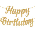KatchOn Glitter Gold Happy Birthday Banner – 10 Feet Pre-Strung Reusable Cardstock