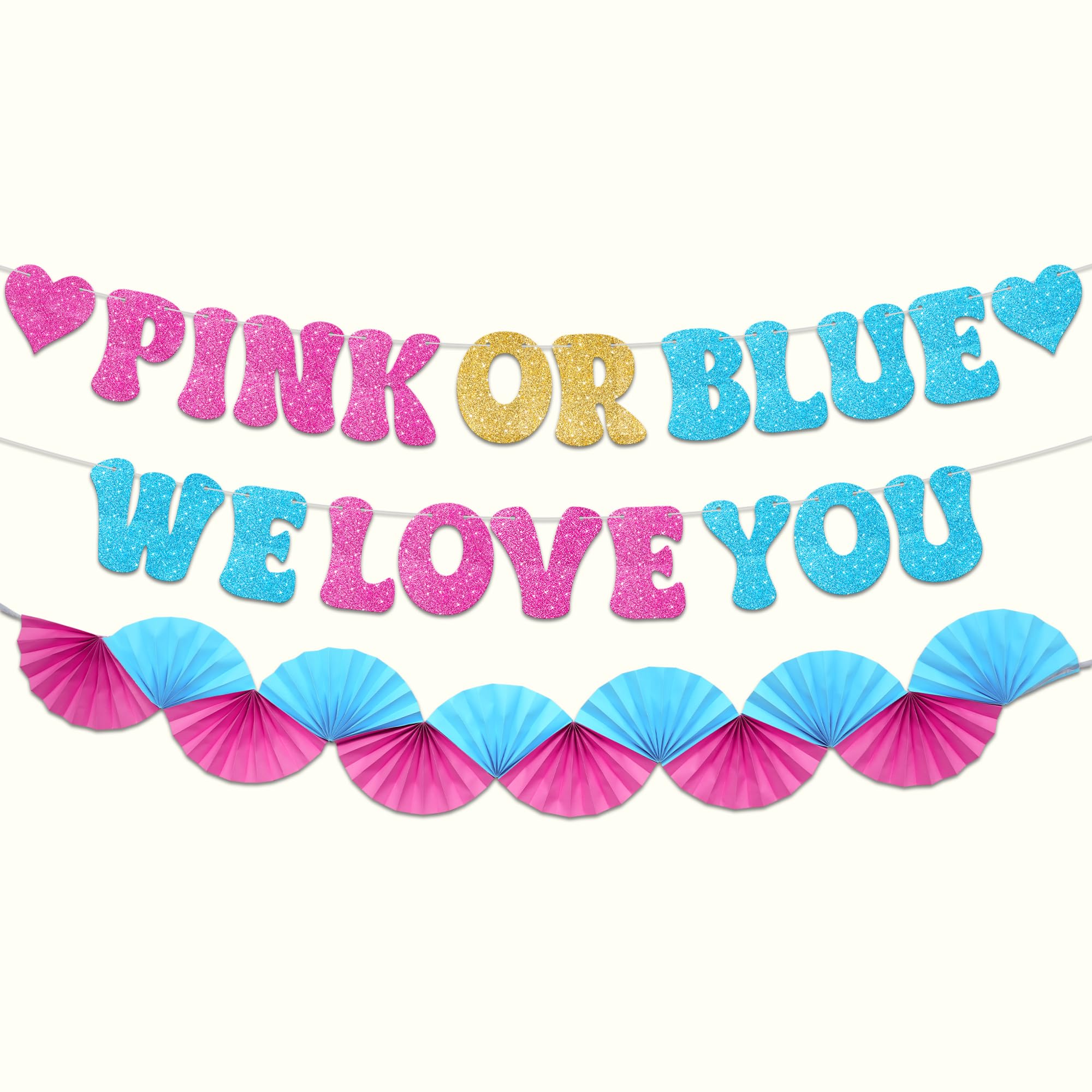 KatchOn Glitter Pink & Blue We Love You Banner 10ft - Gender Reveal Party Decor