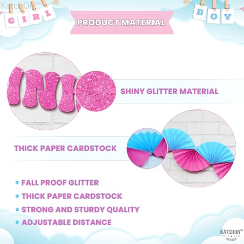 KatchOn Glitter Pink & Blue We Love You Banner 10ft - Gender Reveal Party Decor