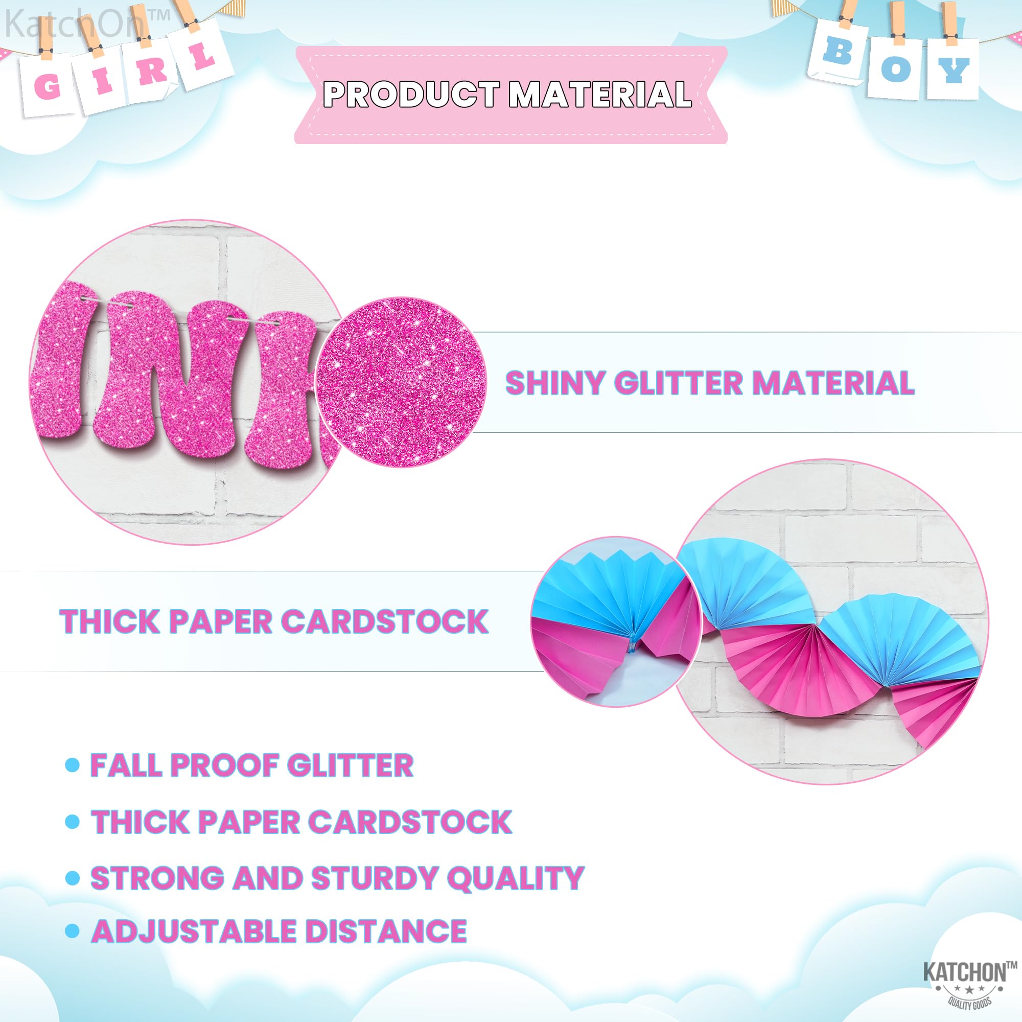KatchOn Glitter Pink & Blue We Love You Banner 10ft - Gender Reveal Party Decor