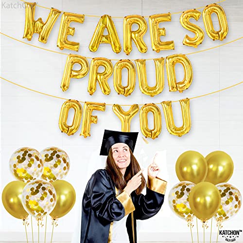 KatchOn Gold We Are So Proud of You Balloons – 16 Inch Pack of 11 for Graduation 2026 Decorations with Confetti