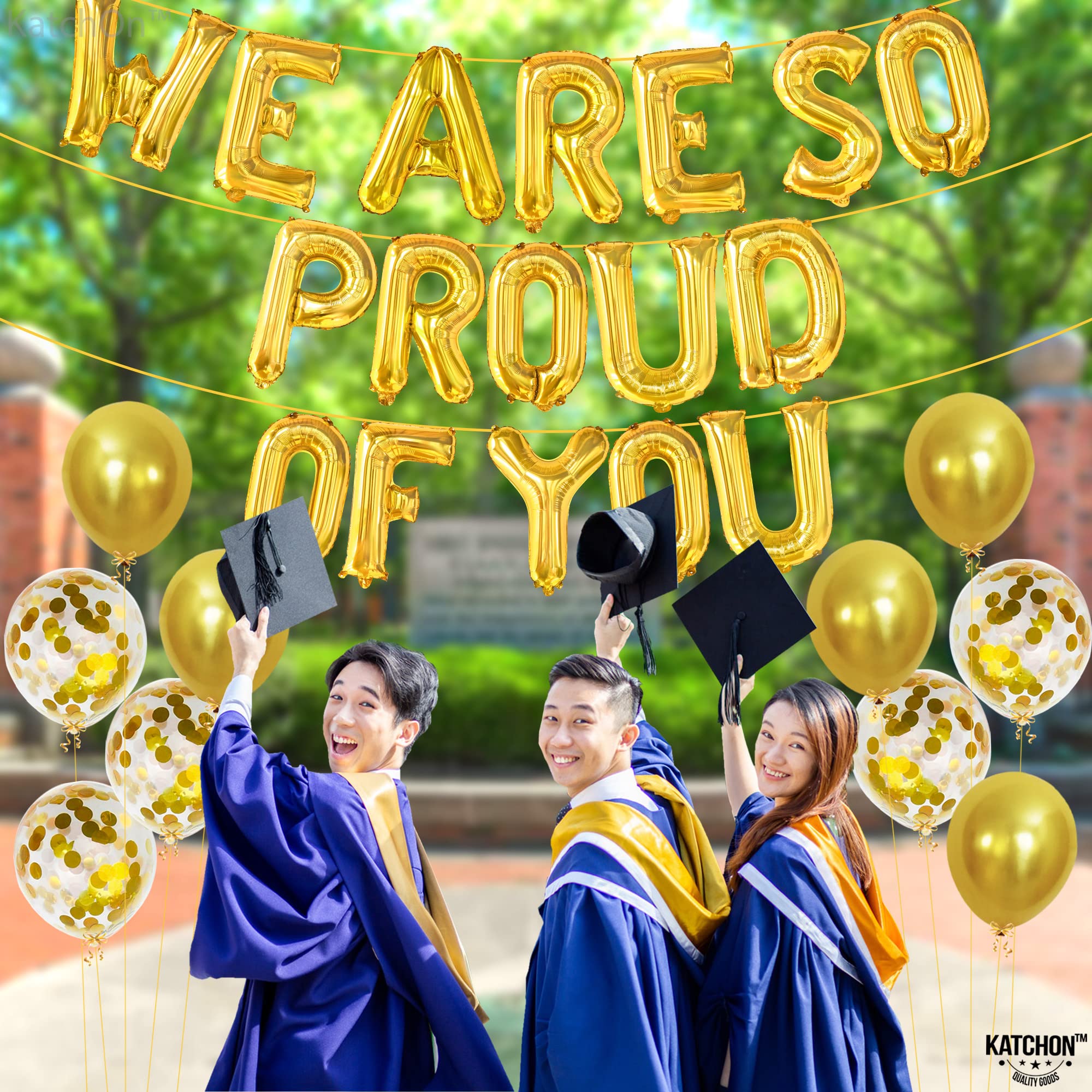 KatchOn Gold We Are So Proud of You Balloons – 16 Inch Pack of 11 for Graduation 2026 Decorations with Confetti