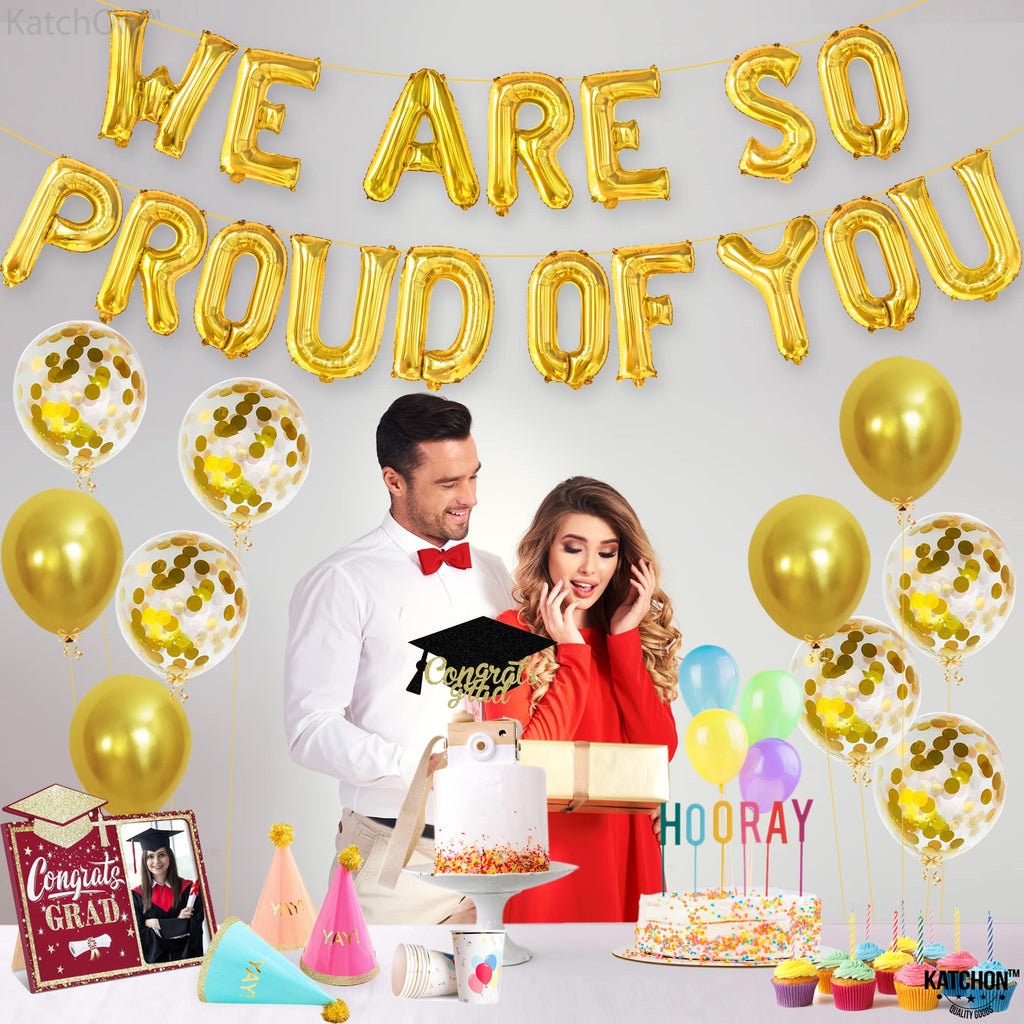 KatchOn Gold We Are So Proud of You Balloons – 16 Inch Pack of 11 for Graduation 2026 Decorations with Confetti