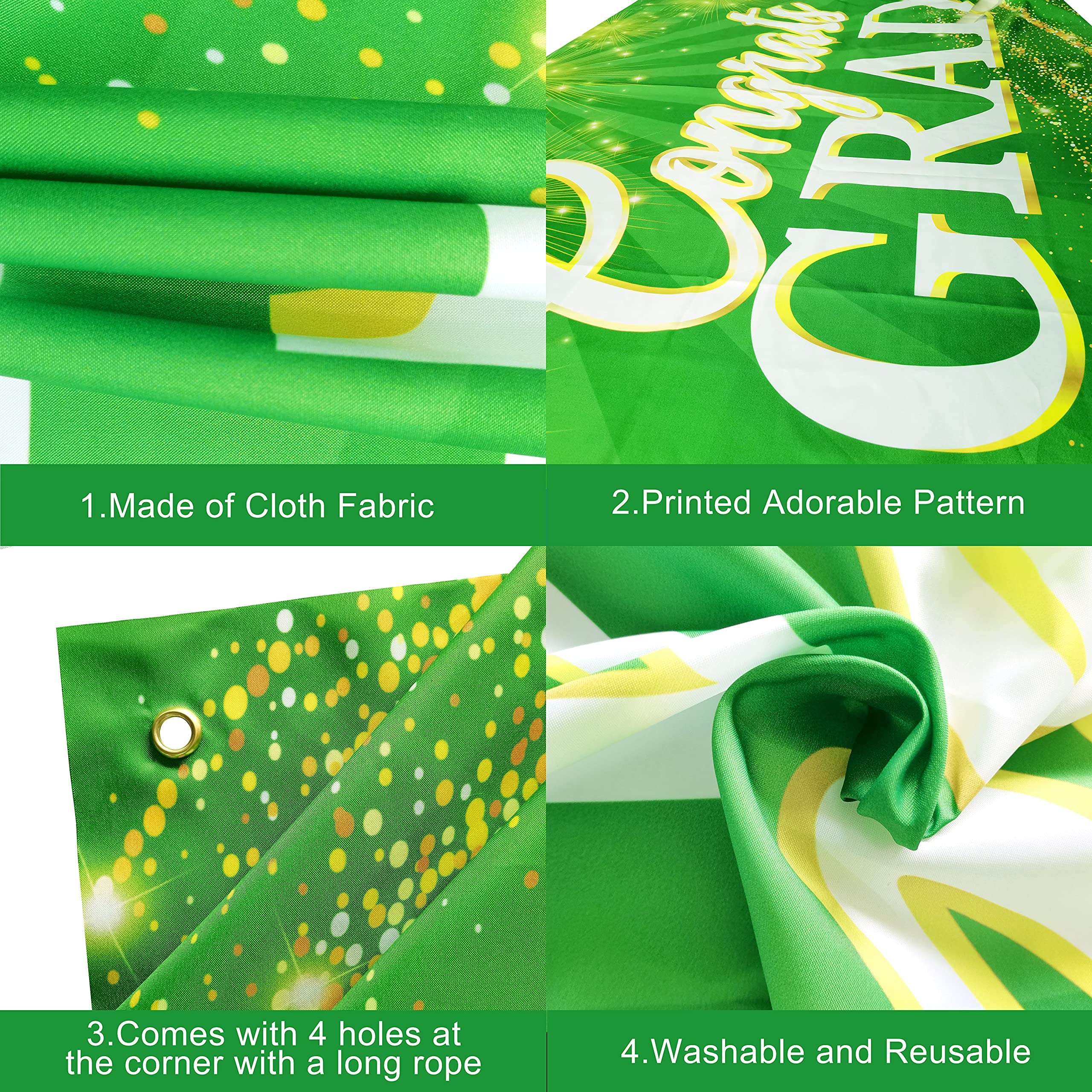 KatchOn Green Congrats Grad Banner 72x44 Inch – Reusable Green & Gold Graduation Backdrop for 2026
