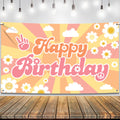 KatchOn Groovy Happy Birthday Banner 72x44 Inch – Retro Hippie Backdrop for Boys Girls