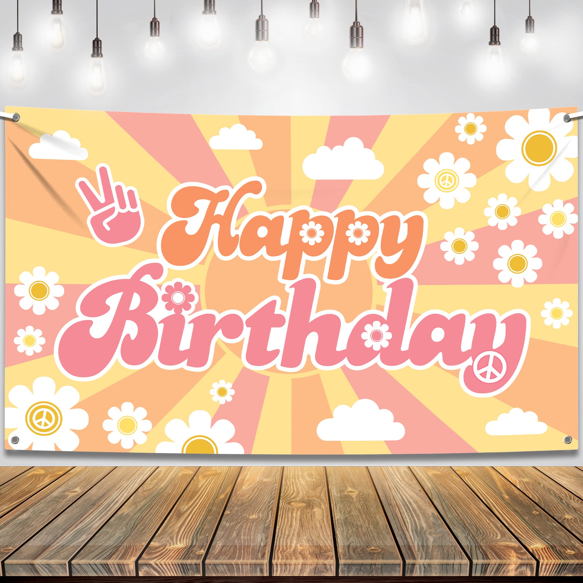 KatchOn Groovy Happy Birthday Banner 72x44 Inch – Retro Hippie Backdrop for Boys Girls