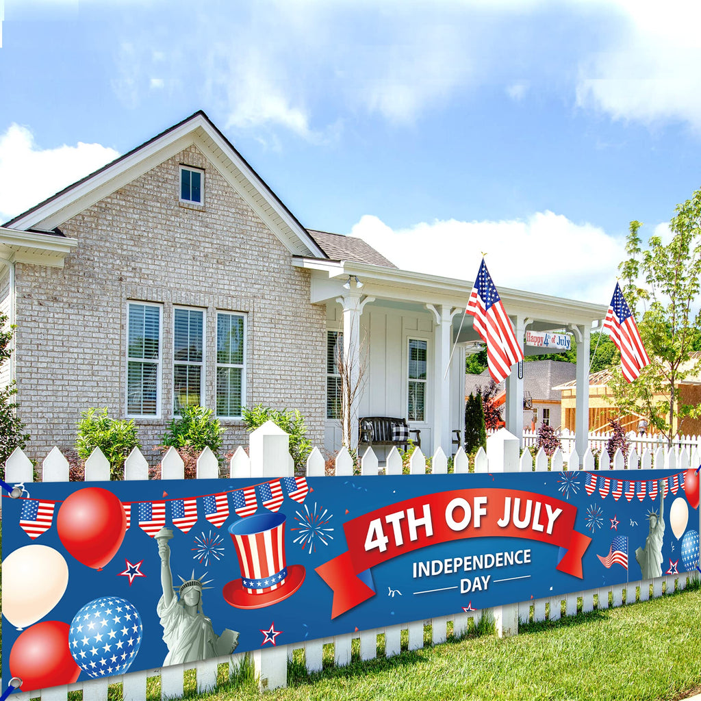 KatchOn Happy 4th of July Banner – Large 120x20 Inch Cloth Banner for Outdoor & Indoor Patriotic Decorations