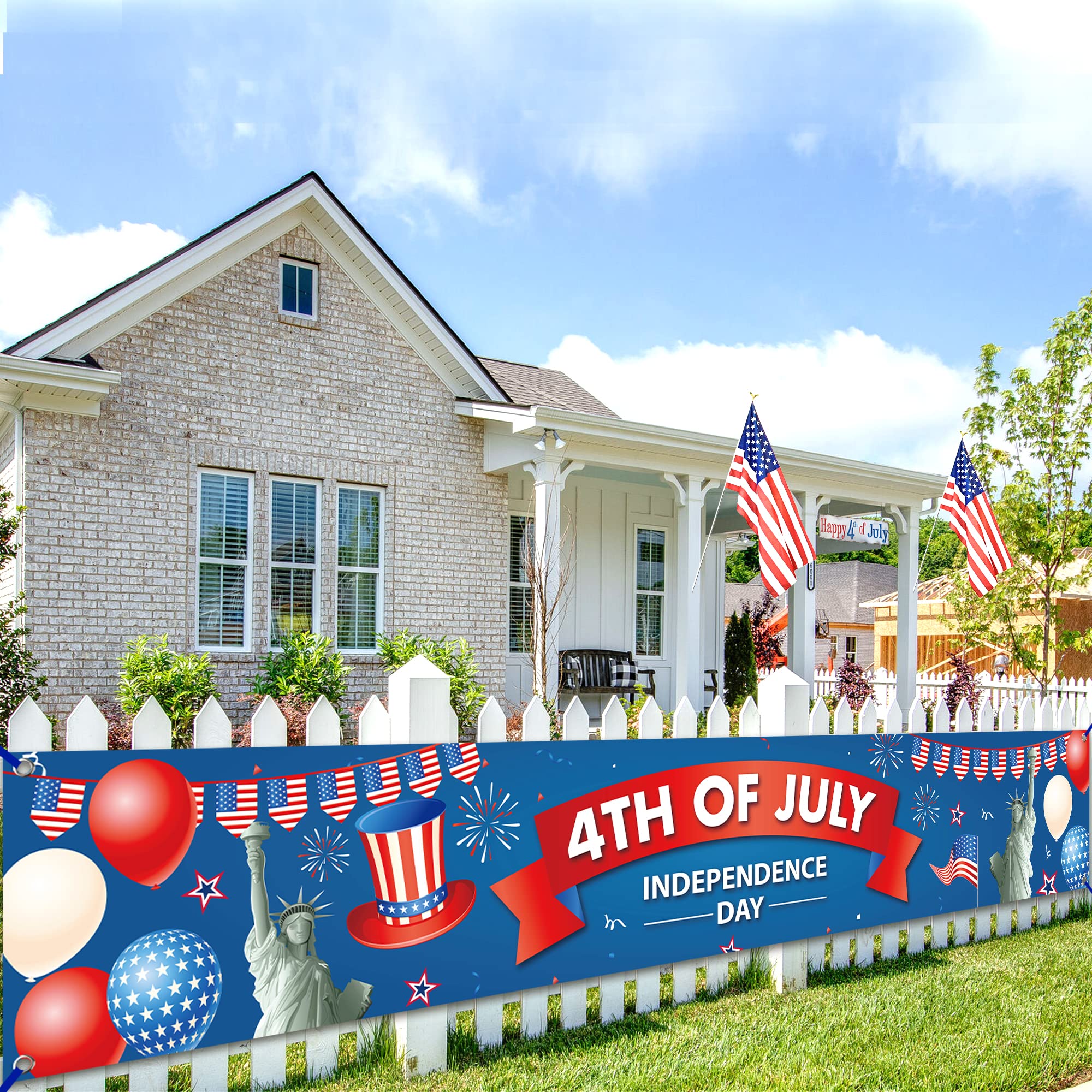 KatchOn Happy 4th of July Banner – Large 120x20 Inch Cloth Banner for Outdoor & Indoor Patriotic Decorations