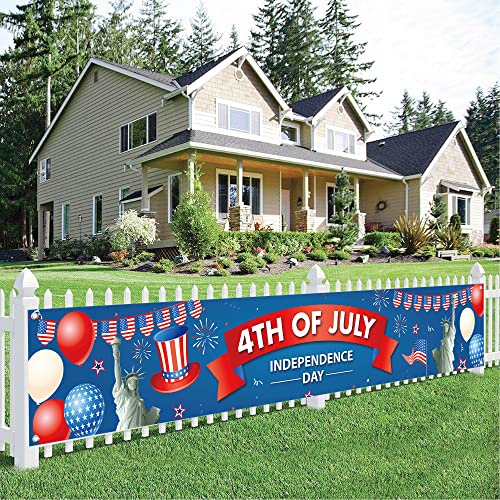 KatchOn Happy 4th of July Banner – Large 120x20 Inch Cloth Banner for Outdoor & Indoor Patriotic Decorations