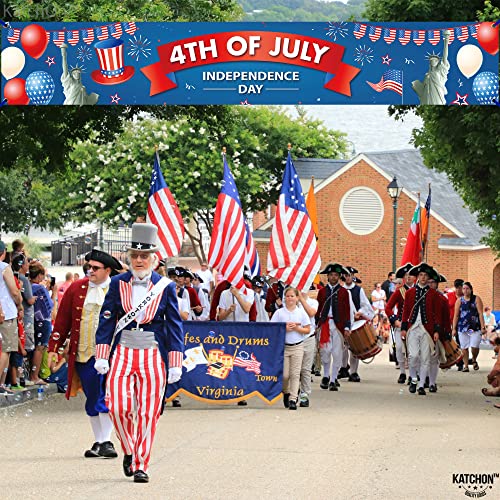 KatchOn Happy 4th of July Banner – Large 120x20 Inch Cloth Banner for Outdoor & Indoor Patriotic Decorations