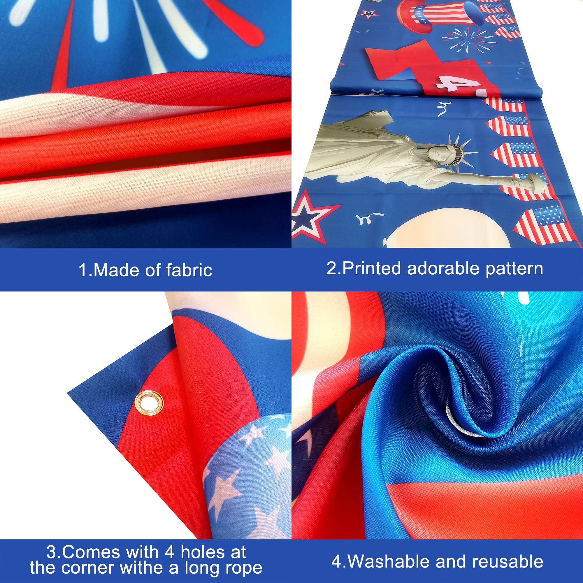KatchOn Happy 4th of July Banner – Large 120x20 Inch Cloth Banner for Outdoor & Indoor Patriotic Decorations