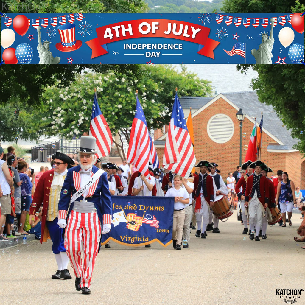 KatchOn Happy 4th of July Banner – Large 120x20 Inch Cloth Banner for Outdoor & Indoor Patriotic Decorations