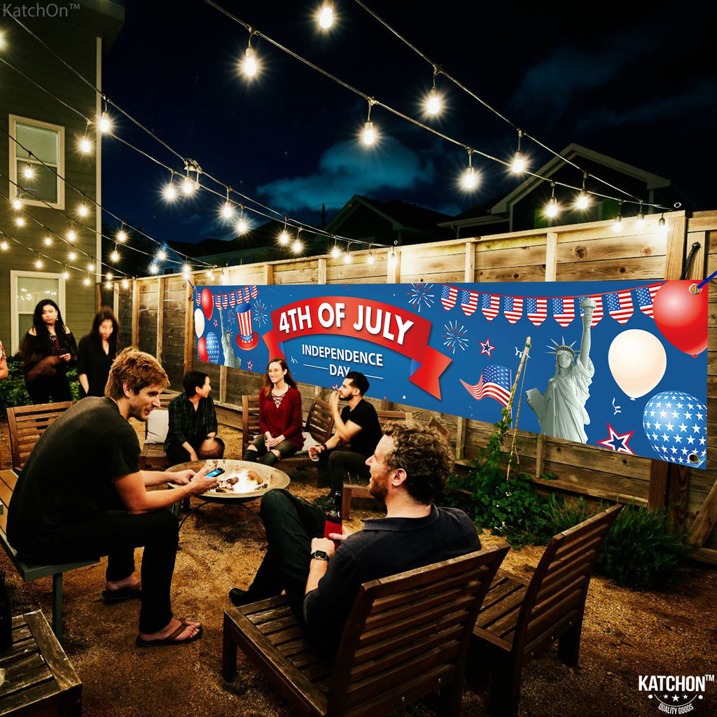 KatchOn Happy 4th of July Banner – Large 120x20 Inch Cloth Banner for Outdoor & Indoor Patriotic Decorations