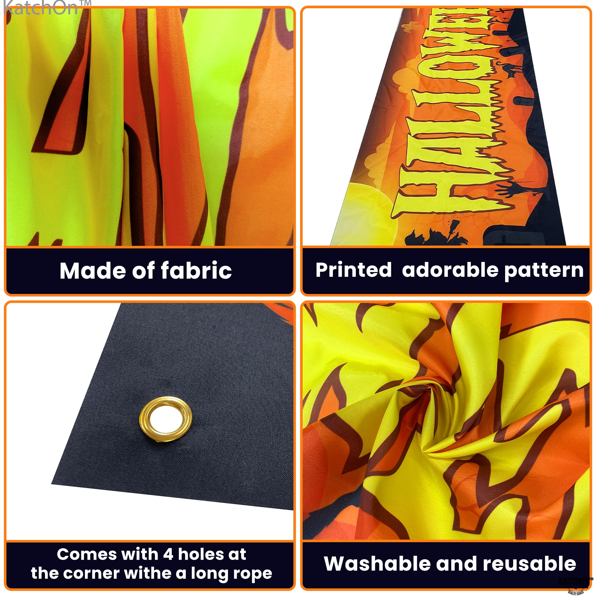 KatchOn Happy Halloween Banner 120x20 Inch - Orange & Black Outdoor Yard Sign for Party Decor