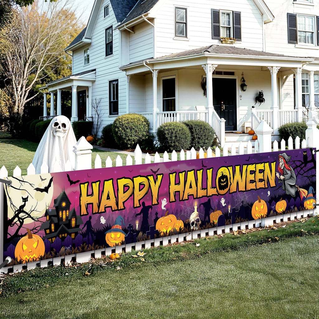 KatchOn Happy Halloween Banner Xtra Large 120x20 Inch Outdoor Yard Decoration