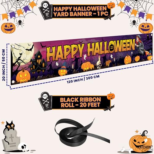 KatchOn Happy Halloween Banner Xtra Large 120x20 Inch Outdoor Yard Decoration