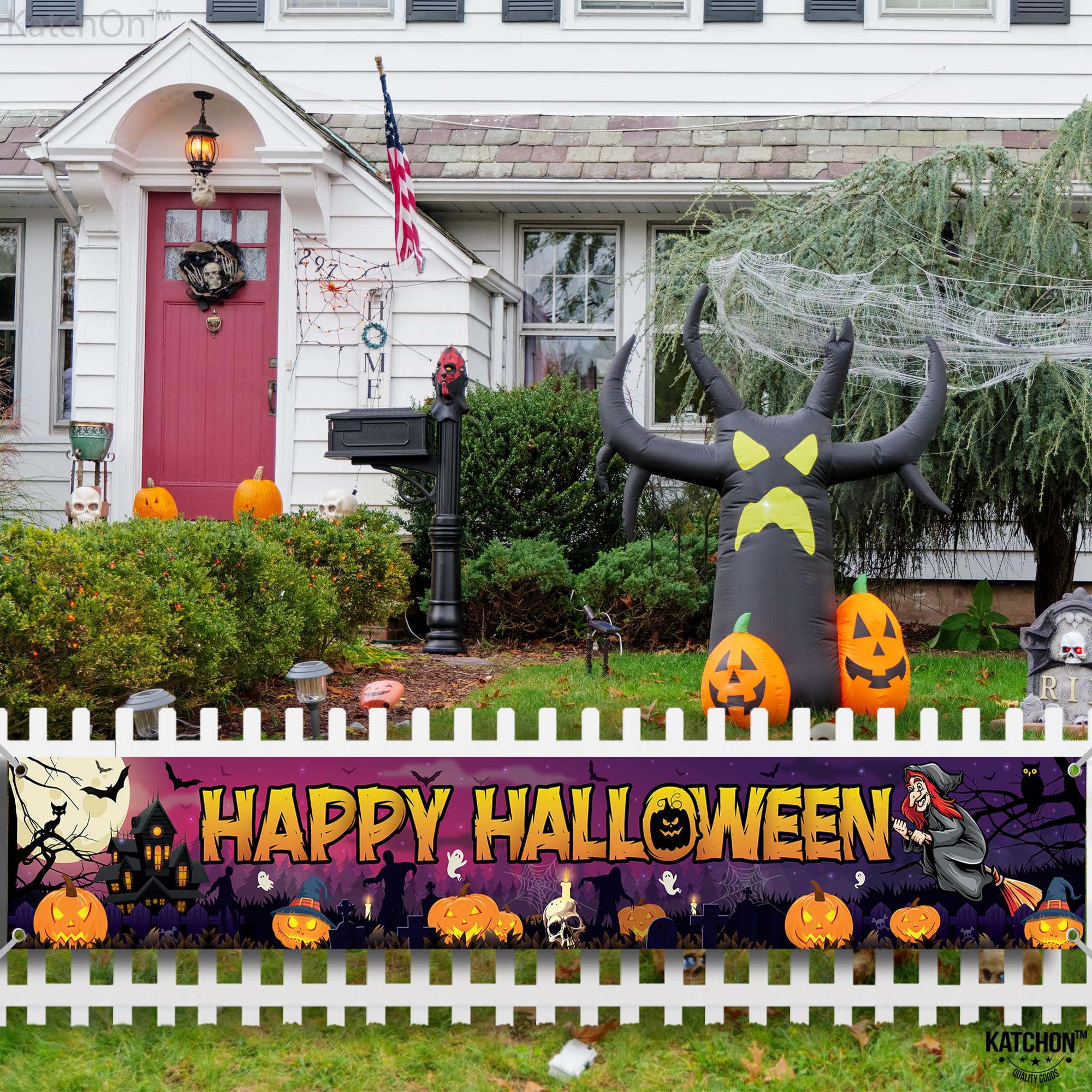 KatchOn Happy Halloween Banner Xtra Large 120x20 Inch Outdoor Yard Decoration