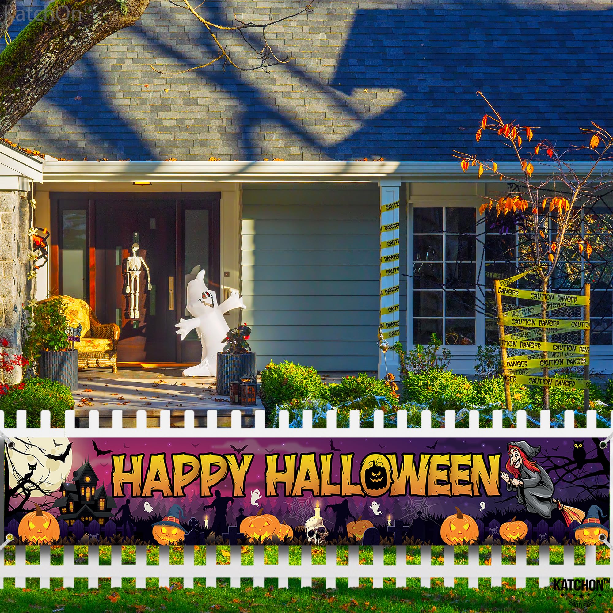 KatchOn Happy Halloween Banner Xtra Large 120x20 Inch Outdoor Yard Decoration