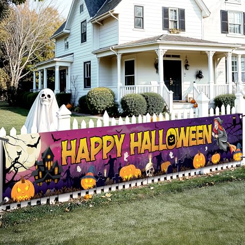 KatchOn Happy Halloween Banner Xtra Large 120x20 Inch Outdoor Yard Decoration