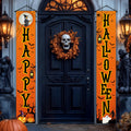 KatchOn Happy Halloween Door Banner - 72x12 Inch Orange & Black Cloth Banner for Outdoor Porch Decor, Water Resistant