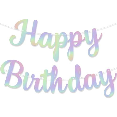 KatchOn Iridescent Happy Birthday Banner - 10ft Pre-Strung Cardstock Garland