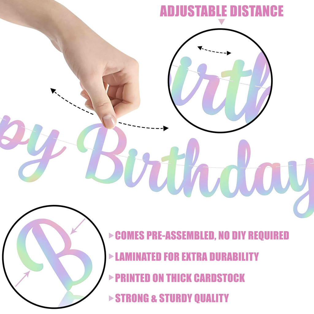 KatchOn Iridescent Happy Birthday Banner - 10ft Pre-Strung Cardstock Garland
