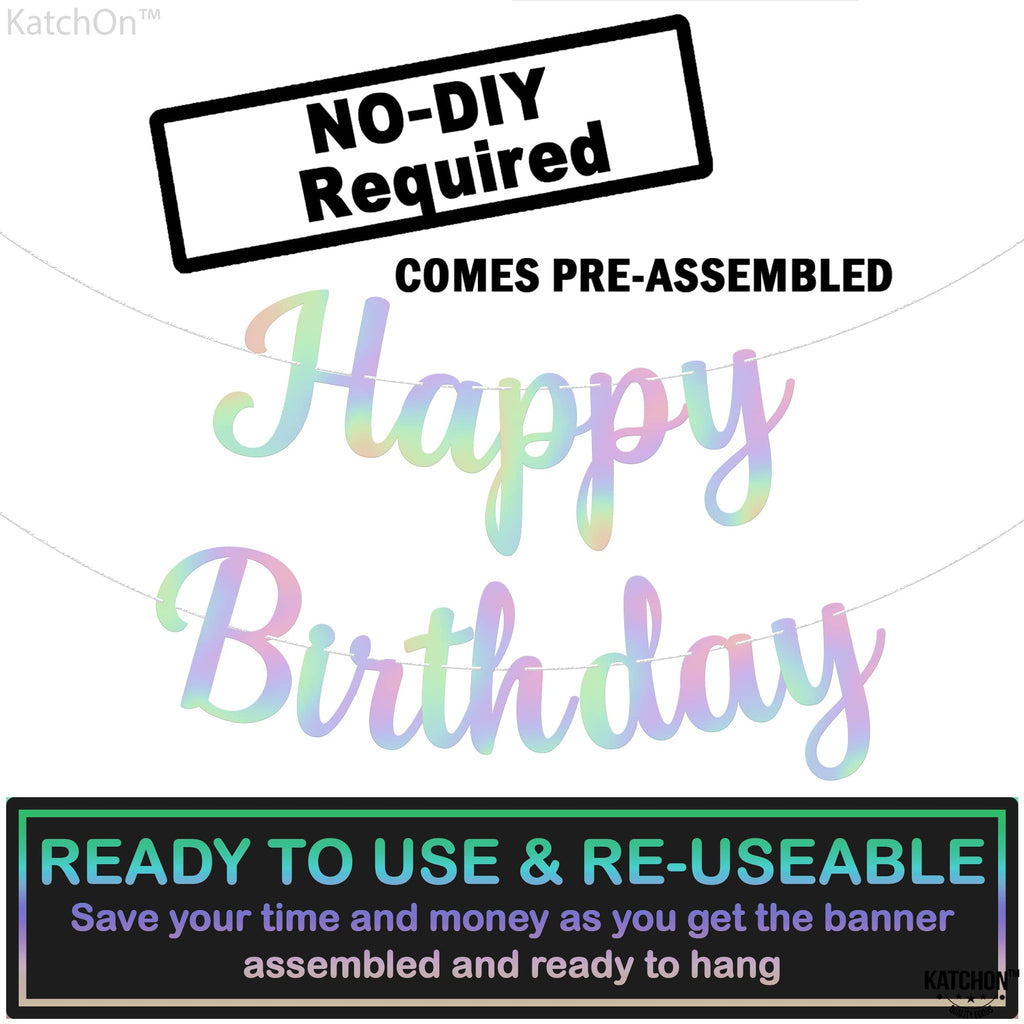 KatchOn Iridescent Happy Birthday Banner - 10ft Pre-Strung Cardstock Garland