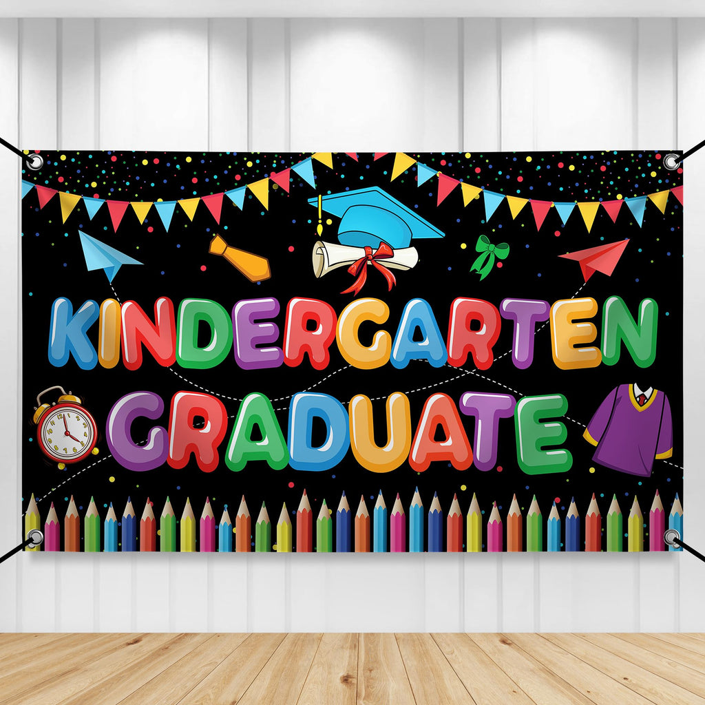 KatchOn Kindergarten Graduation Banner 2026 - 72x44 Inch Fabric Backdrop for Preschool Party Decor