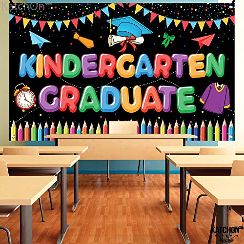 KatchOn Kindergarten Graduation Banner 2026 - 72x44 Inch Fabric Backdrop for Preschool Party Decor