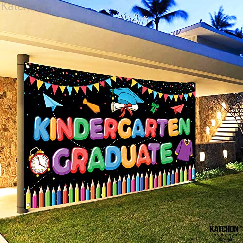 KatchOn Kindergarten Graduation Banner 2026 - 72x44 Inch Fabric Backdrop for Preschool Party Decor