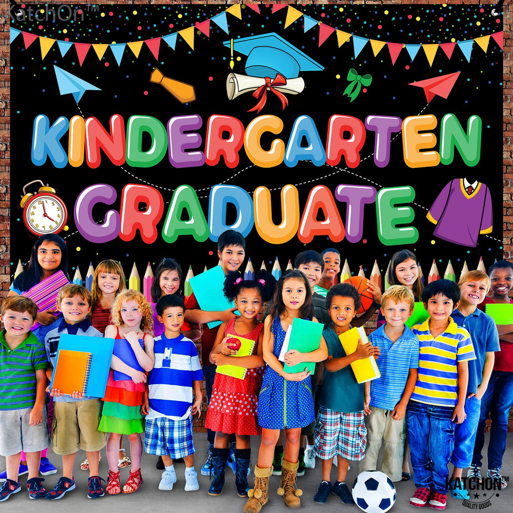 KatchOn Kindergarten Graduation Banner 2026 - 72x44 Inch Fabric Backdrop for Preschool Party Decor