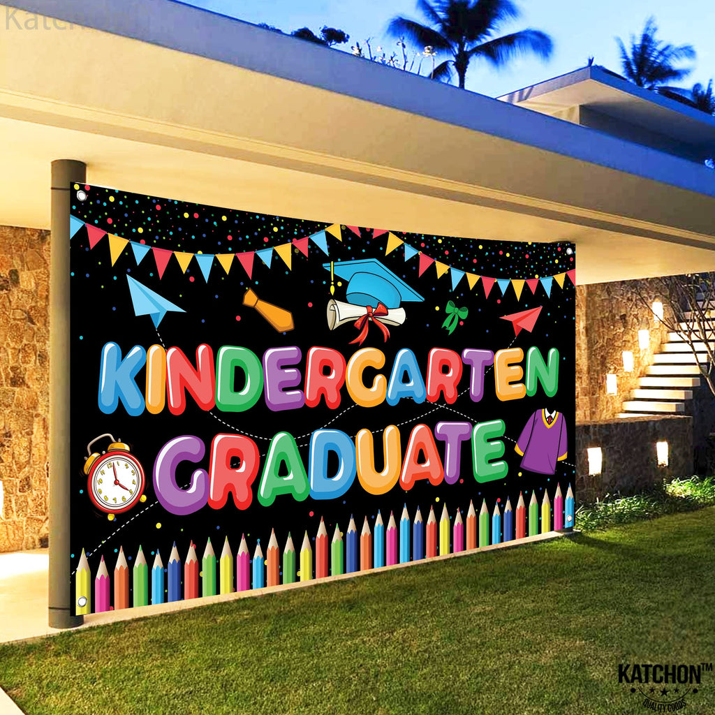 KatchOn Kindergarten Graduation Banner 2026 - 72x44 Inch Fabric Backdrop for Preschool Party Decor