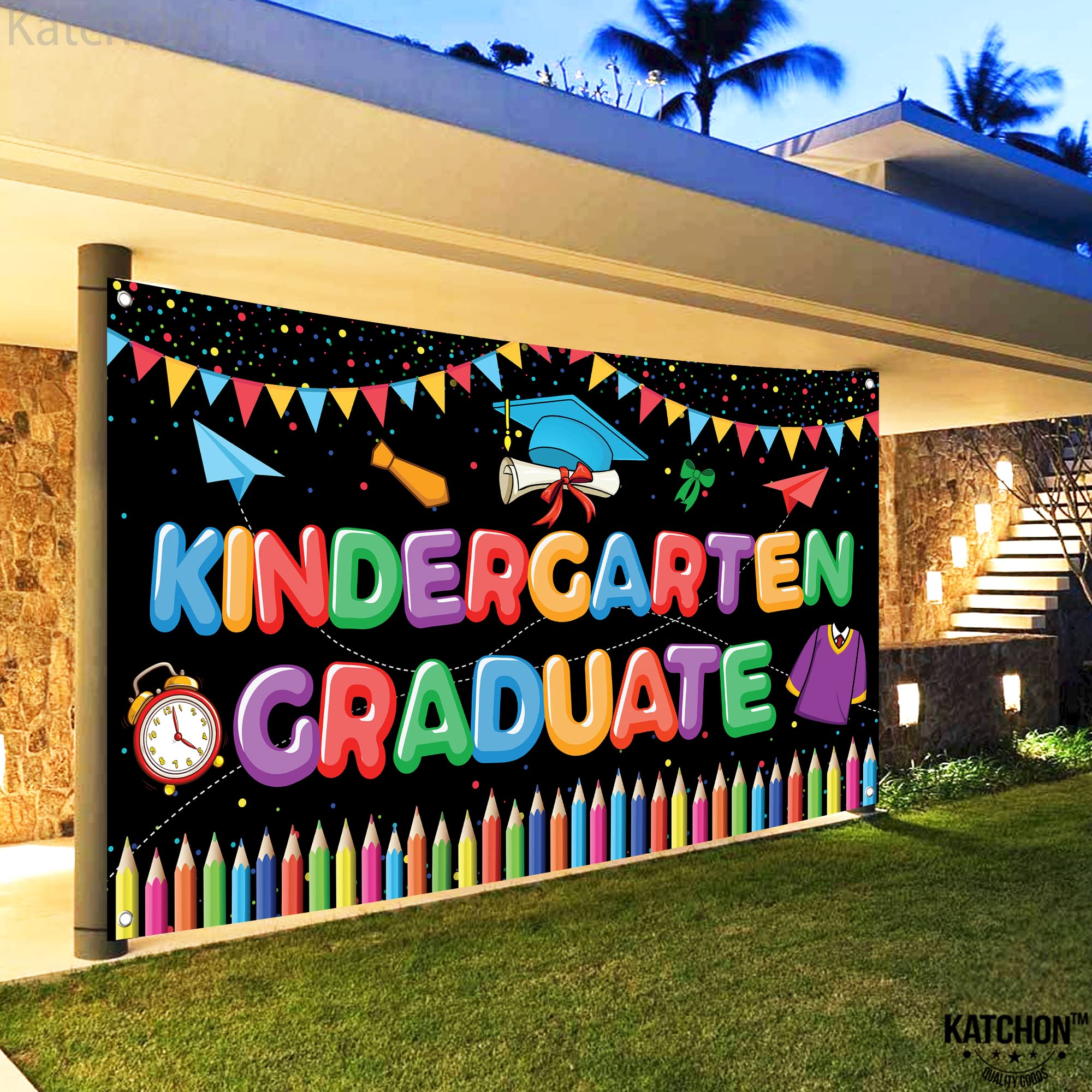 KatchOn Kindergarten Graduation Banner 2026 - 72x44 Inch Fabric Backdrop for Preschool Party Decor
