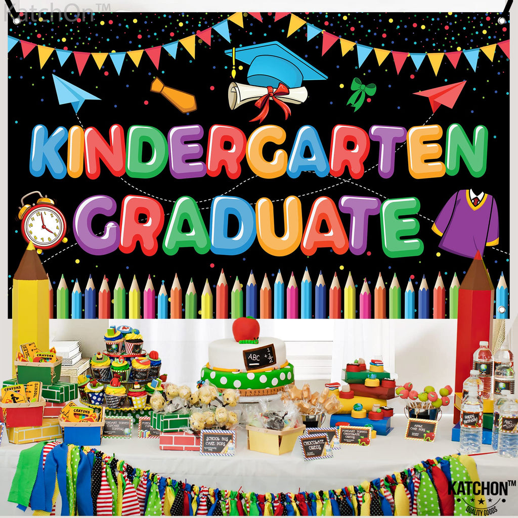 KatchOn Kindergarten Graduation Banner 2026 - 72x44 Inch Fabric Backdrop for Preschool Party Decor