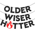 KatchOn Older Wiser Hotter Glitter Banner – 10 ft Pre-Strung Birthday Decor for Adults