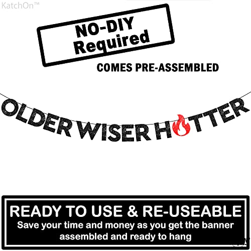 KatchOn Older Wiser Hotter Glitter Banner – 10 ft Pre-Strung Birthday Decor for Adults