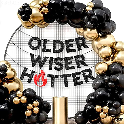 KatchOn Older Wiser Hotter Glitter Banner – 10 ft Pre-Strung Birthday Decor for Adults