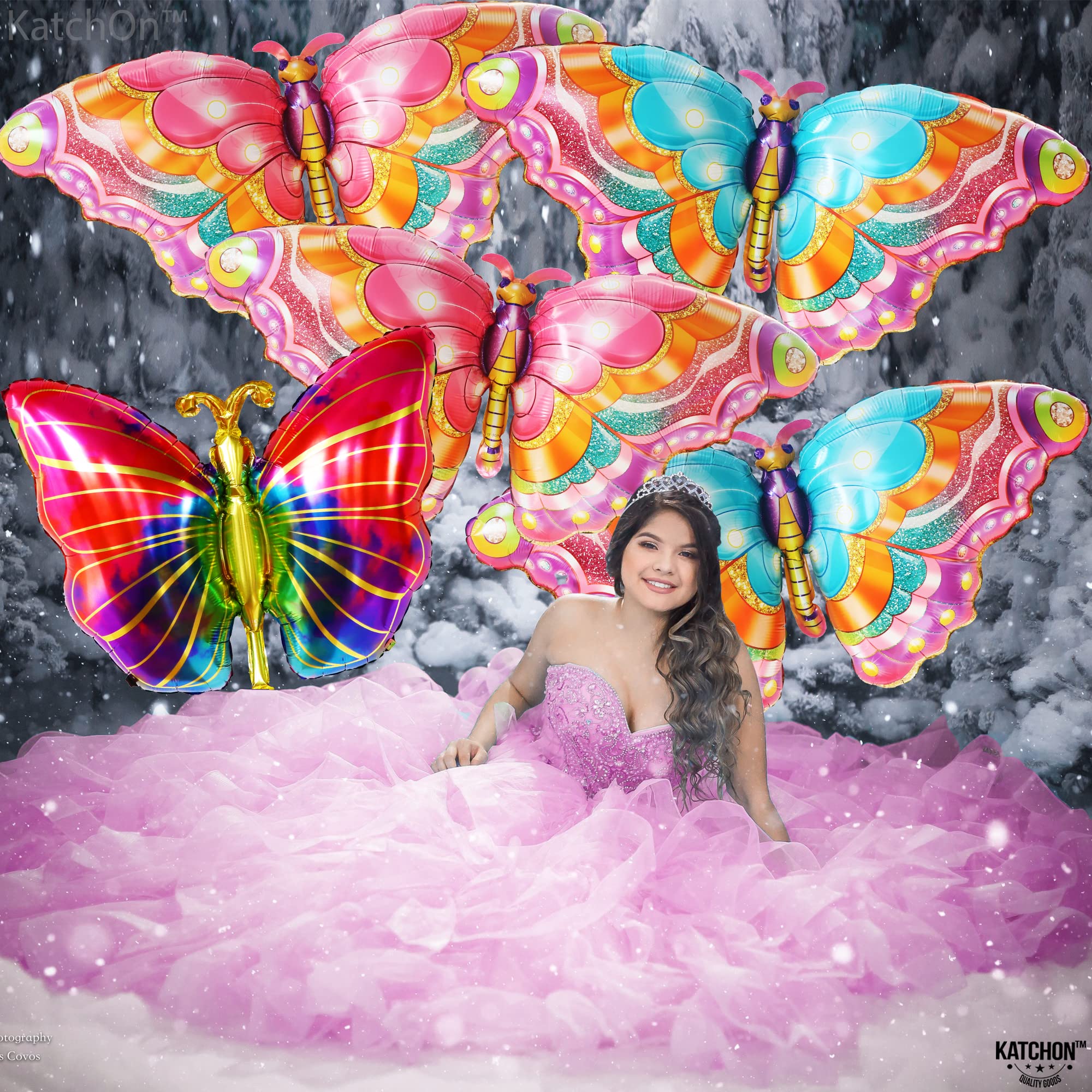 KatchOn Pack of 6 Large 38-Inch Monarch Butterfly Mylar Balloons for Party Decorations