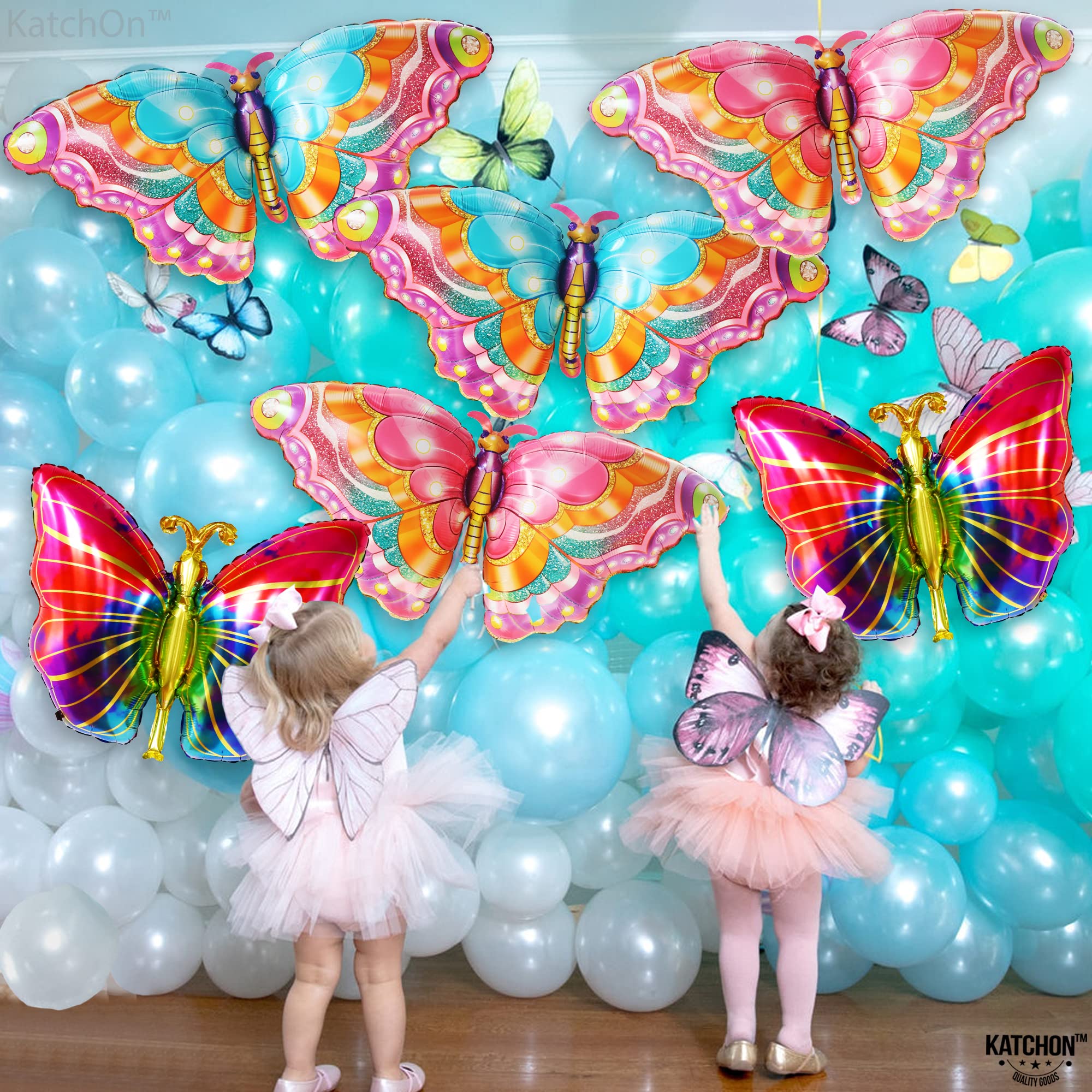 KatchOn Pack of 6 Large 38-Inch Monarch Butterfly Mylar Balloons for Party Decorations