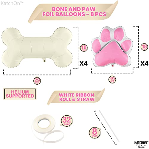 KatchOn Pink Dog Bone & Paw Balloons – 8 Pack, 29 Inch, Self-Sealing Foil Balloons for Dog Birthday Party Decorations