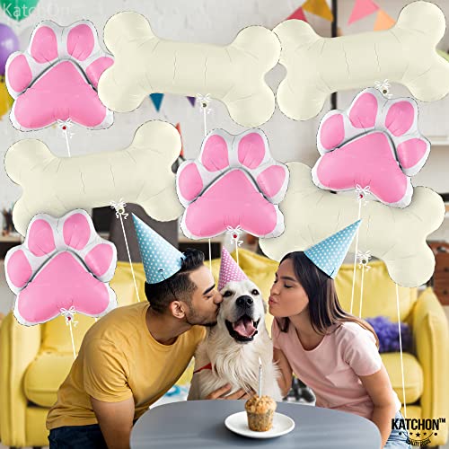 KatchOn Pink Dog Bone & Paw Balloons – 8 Pack, 29 Inch, Self-Sealing Foil Balloons for Dog Birthday Party Decorations