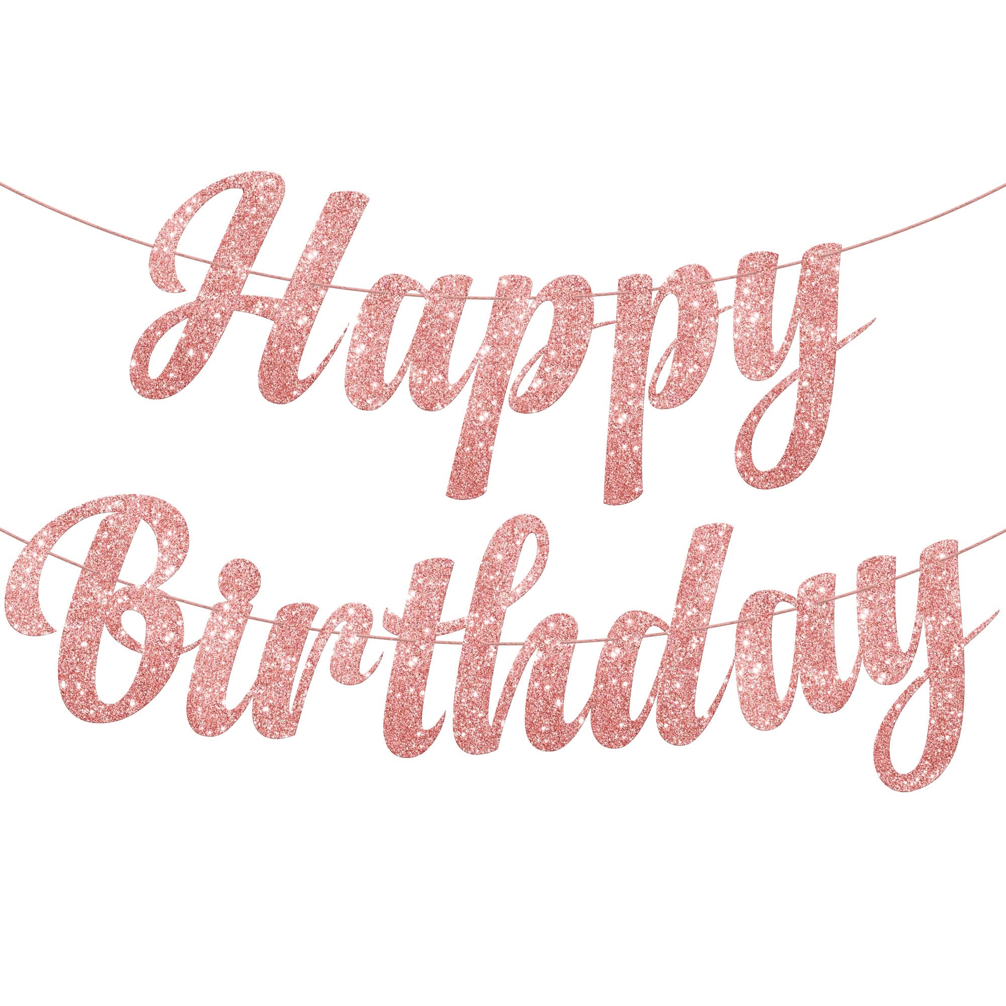 KatchOn Pre-Strung Rose Gold Glitter Happy Birthday Banner - 10 Ft, No DIY, Reusable