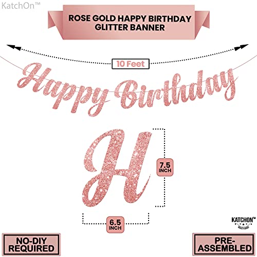 KatchOn Pre-Strung Rose Gold Glitter Happy Birthday Banner - 10 Ft, No DIY, Reusable