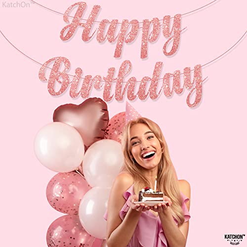 KatchOn Pre-Strung Rose Gold Glitter Happy Birthday Banner - 10 Ft, No DIY, Reusable