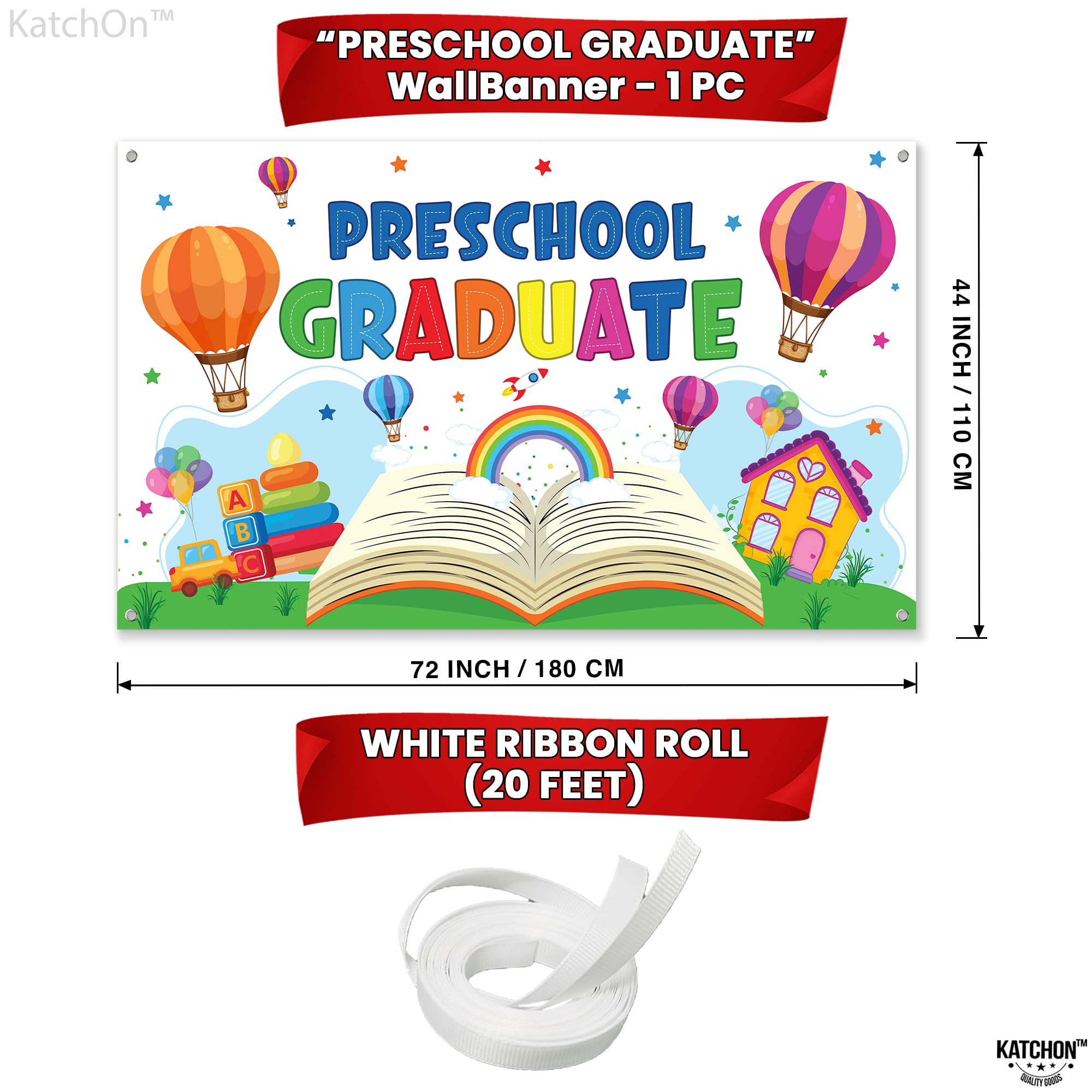 KatchOn Preschool Graduation Banner 2026 – 72x44 Inch Multicolor Kindergarten Backdrop, Class of 2026 Decorations
